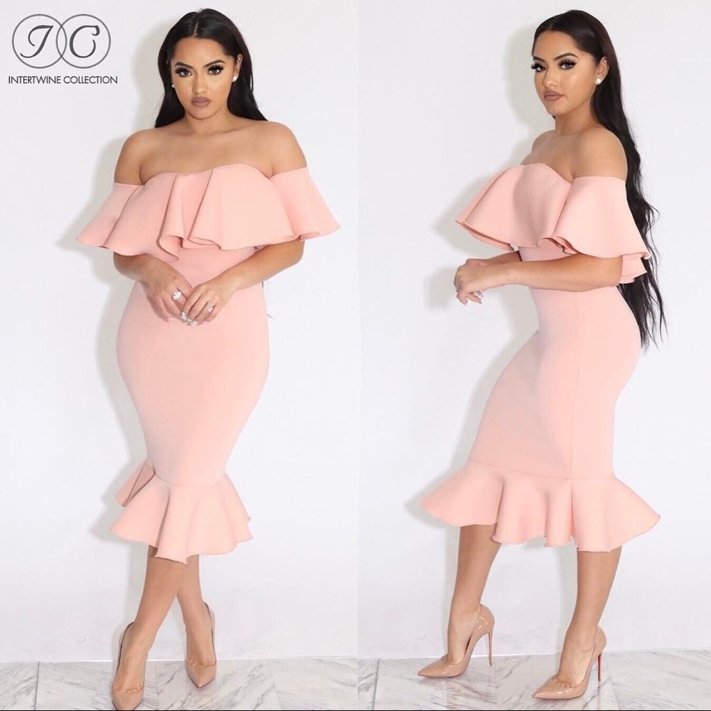 Off the shoulder ruffle dress pink blush